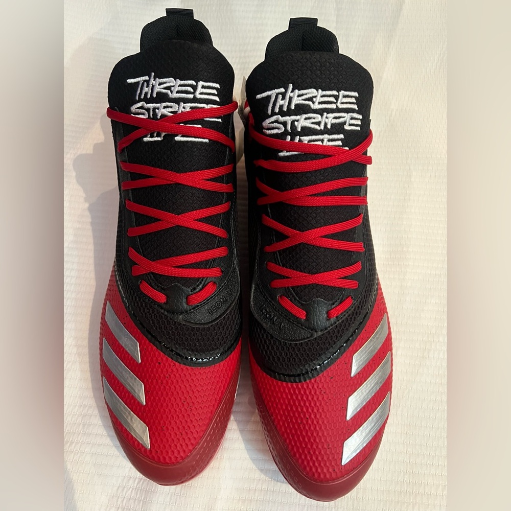 Mens Adidas Steel Baseball Cleats Black and Red with Silver Accents
